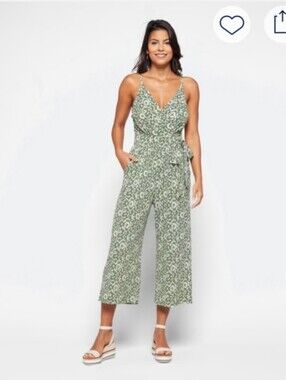 NWT Stitch Fix Kaileigh Rica Knit Green Floral Print Crop Jumpsuit